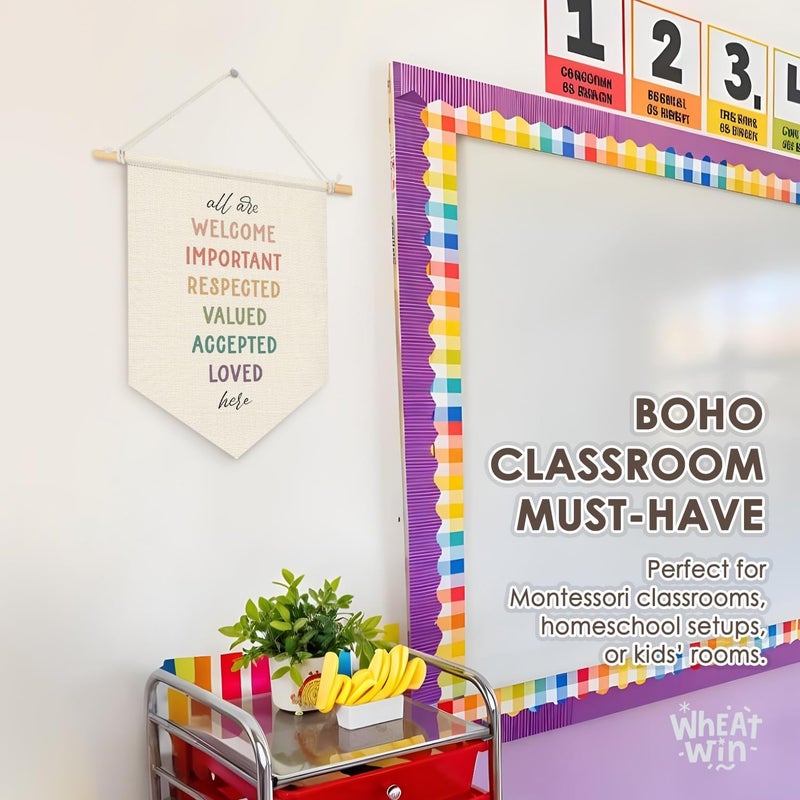 Wheatwin All Are Welcome Classroom Decor, Boho Classroom Wall Hanging Pennant Flag Banner, Inspirational Wall Decor for Nursery Playroom 15x11 Inch - Image 4
